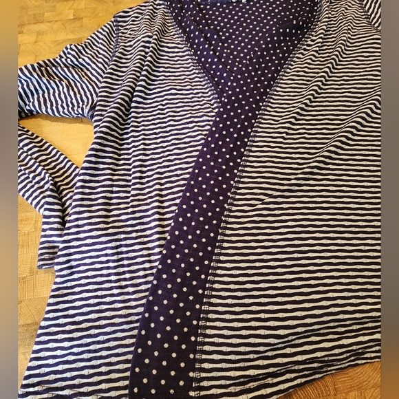 41 Hawthorn Cardigan Plus Size 2X blue/white stripe with polka dot lining - Picture 6 of 14
